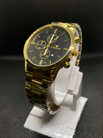 FNGEEN Men's Gold & Black Watch – Luxury Chronograph Style